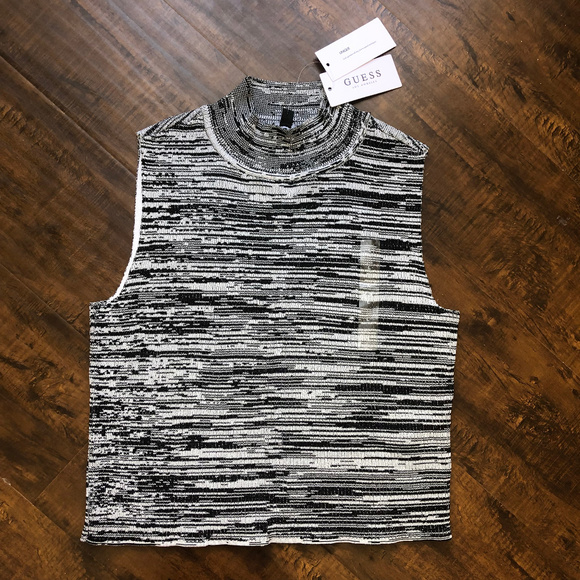 Guess Kaya Space Dye Sleeveless Black Crop Sweater - Picture 2 of 6